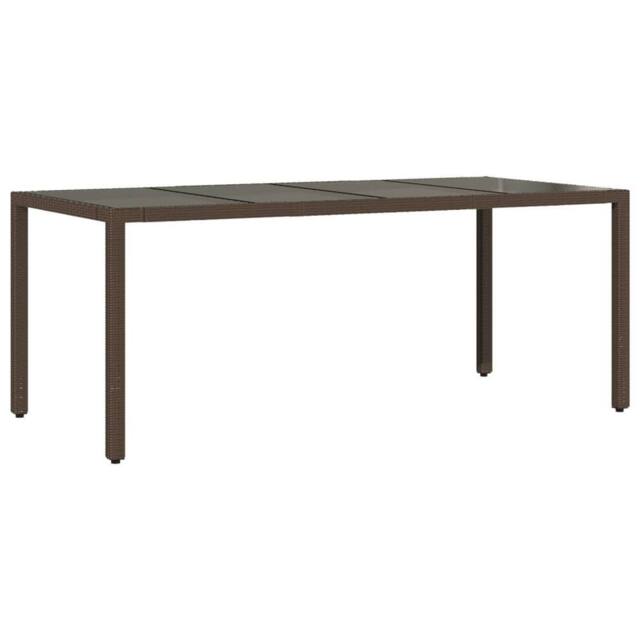 Berkfield Home Garden Table with Glass Top Brown 190x90x75 cm Poly Rattan - Size: 190 x 90 x 75 cm - image 1