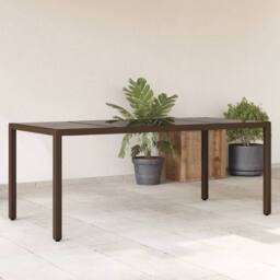 Berkfield Home Garden Table with Glass Top Brown 190x90x75 cm Poly Rattan - Size: 190 x 90 x 75 cm - thumbnail 2