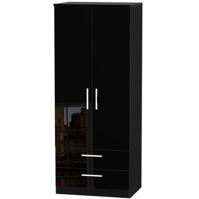 Ready Assembled 2 U Harrow 2 Door 2 Drawer Wardrobe (Ready Assembled) in Black - Size: Large