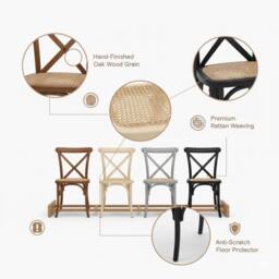 Havendro Farmhouse Rustic Cross-Back Dining Chair Wood Rattan Seat in Natural - thumbnail 2