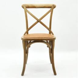 Havendro Farmhouse Rustic Cross-Back Dining Chair Wood Rattan Seat in Natural