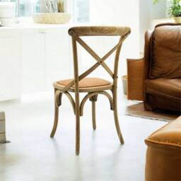 Havendro Farmhouse Rustic Cross-Back Dining Chair Wood Rattan Seat in Natural - thumbnail 3