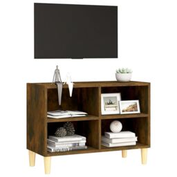 Berkfield Home TV Cabinet with Solid Wood Legs Smoked Oak 69.5x30x50 cm in Brown - thumbnail 3