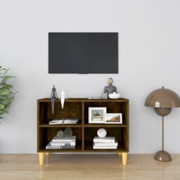 Berkfield Home TV Cabinet with Solid Wood Legs Smoked Oak 69.5x30x50 cm in Brown - thumbnail 1