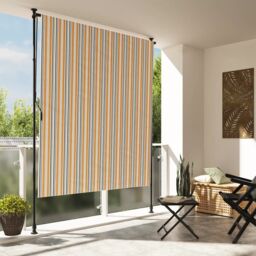 Berkfield Home Outdoor Roller Blind Yellow & White 150x270 cm Fabric&Steel