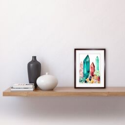"Artery8 Wall Art Print Gemstone Crystals Watercolour Study Purple Blue Pink Yellow Healing Energy Mineral Artwork Framed 9X7 Inch - Size: W7"" x H9""" - thumbnail 2