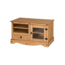 FORGEVIO Corona TV Unit Entertainment Cabinet Stand Glass Door Solid Wood in Brown - thumbnail 1
