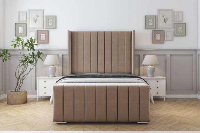 "Sloomy Radcliffe Plush Bed Frame With 50"" Upholstered Headboard in Taupe - Size: Double" - image 1