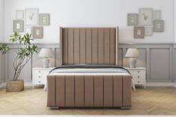 "Sloomy Radcliffe Plush Bed Frame With 50"" Upholstered Headboard in Taupe - Size: Double"