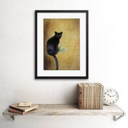"Artery8 Photo Composition Cat Black Flower Yellow Cool 12x16"" Framed Art Print in Brown - Size: W12"" x H16""" - thumbnail 2