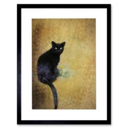 "Artery8 Photo Composition Cat Black Flower Yellow Cool 12x16"" Framed Art Print in Brown - Size: W12"" x H16""" - thumbnail 1