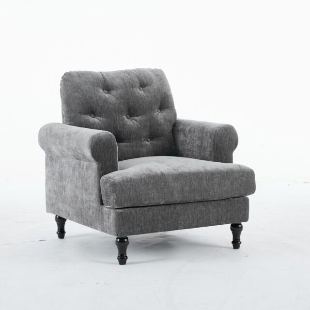 FURNITURE ONE Padded Armchair, Gray Velvet Upholstered Armchair in Grey - Size: 1 Seater - image 1