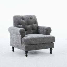 FURNITURE ONE Padded Armchair, Gray Velvet Upholstered Armchair in Grey - Size: 1 Seater - thumbnail 1
