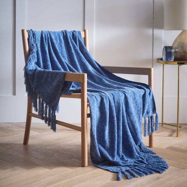 Portfolio Home Malmo Textured Tassels Chenille Throwover Throw Blanket 127 x 152 cm in Blue - Size: 127 cm x 152 cm - image 1