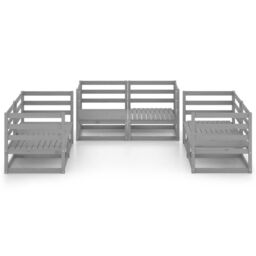 Berkfield Home 6 Piece Garden Lounge Set Grey Solid Pinewood - thumbnail 3