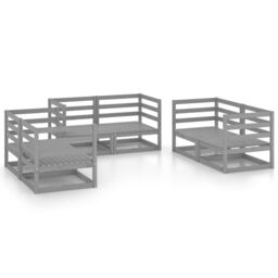 Berkfield Home 6 Piece Garden Lounge Set Grey Solid Pinewood - thumbnail 2