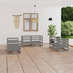 Berkfield Home 6 Piece Garden Lounge Set Grey Solid Pinewood - thumbnail 1