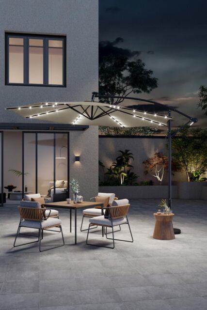 Garden Sanctuary 3m Lighted Garden Parasol with Crank Lift System in Beige - image 1