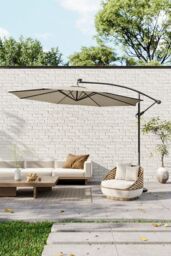 Garden Sanctuary 3m Lighted Garden Parasol with Crank Lift System in Beige - thumbnail 2