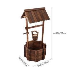 EONLION Outdoor Wooden Planter Wishing Well in Brown - Size: 100 cm - thumbnail 2