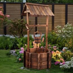 EONLION Outdoor Wooden Planter Wishing Well in Brown - Size: 100 cm - thumbnail 1