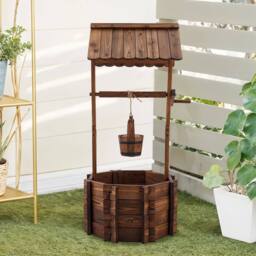EONLION Outdoor Wooden Planter Wishing Well in Brown - Size: 100 cm - thumbnail 3