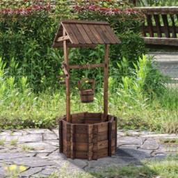 EONLION Outdoor Wooden Planter Wishing Well in Brown - Size: 100 cm - thumbnail 4