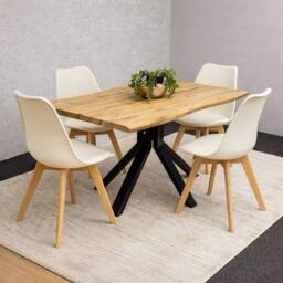 KOSY KOALA Modern Dining Set with 4 Cream Plastic Chairs with Faux Leather Seats in Brown - thumbnail 2