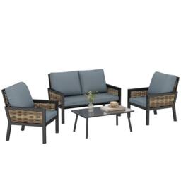 OUTSUNNY Rattan Garden Furniture Set, Outdoor Furniture Conversation Set in Grey - thumbnail 2