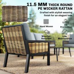 OUTSUNNY Rattan Garden Furniture Set, Outdoor Furniture Conversation Set in Grey - thumbnail 4