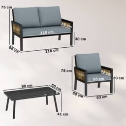 OUTSUNNY Rattan Garden Furniture Set, Outdoor Furniture Conversation Set in Grey - thumbnail 3