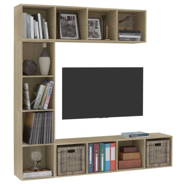 Berkfield Home Classic 3 Piece Book/TV Cabinet Set Sonoma Oak 180x30x180 cm in Light Oak - Size: 180 x 30 x 180 cm - image 1