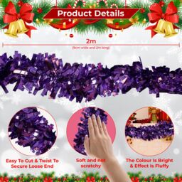 Neel Blue Christmas Shiny Metallic Chunky Tinsel Garland, 6.5ft in Purple - thumbnail 2