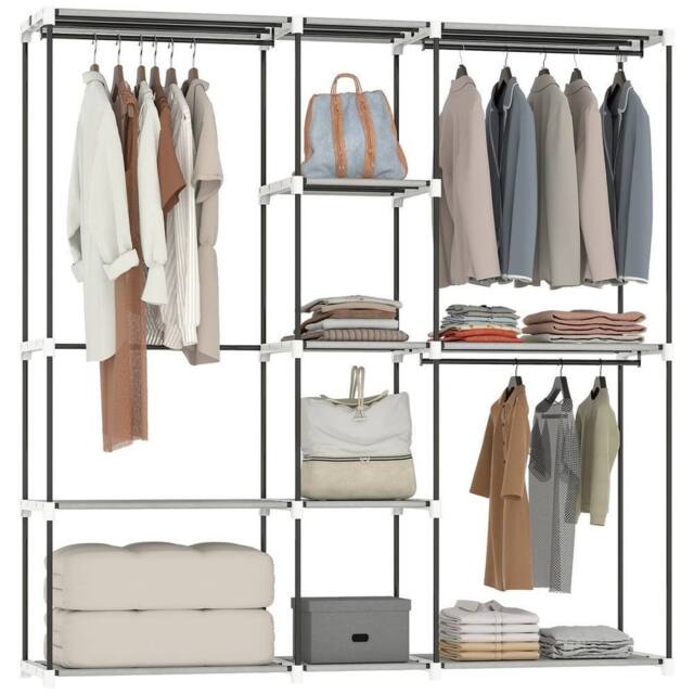 KORVIXA Light Grey Clothes Wardrobe with 8 Shelves - Size: 900mm - image 1