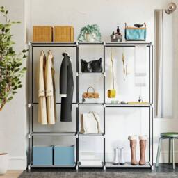 KORVIXA Light Grey Clothes Wardrobe with 8 Shelves - Size: 900mm - thumbnail 3