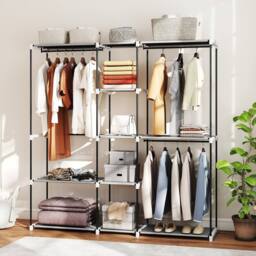 KORVIXA Light Grey Clothes Wardrobe with 8 Shelves - Size: 900mm - thumbnail 4