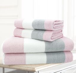 Velosso 4pc Striped Cotton Hand & Bath Towel Set - Soft & Absorbent Cotton Towels in Pink