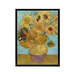 "Artery8 Vase with Twelve Sunflowers Van Gogh Black Framed Canvas Wall Art in Blue - Size: W12"" x H16""" - thumbnail 1
