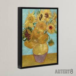 "Artery8 Vase with Twelve Sunflowers Van Gogh Black Framed Canvas Wall Art in Blue - Size: W12"" x H16""" - thumbnail 2