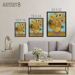 "Artery8 Vase with Twelve Sunflowers Van Gogh Black Framed Canvas Wall Art in Blue - Size: W12"" x H16""" - thumbnail 4
