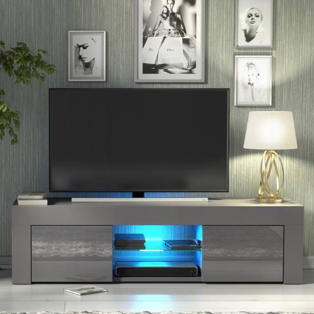 Creative Furniture Loom TV Unit 130cm - Dark Grey with Gloss Doors & LED Lights - image 1
