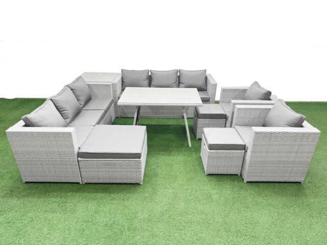 Fimous 11 Seater Garden Furniture Set with 3 Stool Side Table Light Grey - image 1