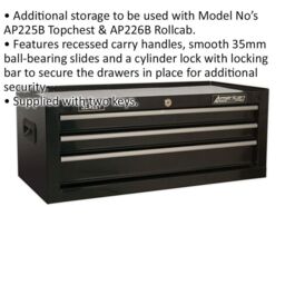Loops 670 x 315 x 255mm BLACK 3 Drawer MID-BOX Tool Chest Lockable Storage Cabinet - thumbnail 2