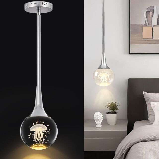 Garwarm Chrome Crystal Jellyfish LED Pendant Light with Metal Rod in Silver - image 1