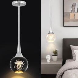Garwarm Chrome Crystal Jellyfish LED Pendant Light with Metal Rod in Silver - thumbnail 1