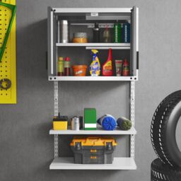 Gymax Metal Wall Cabinet Garage Hanging Tool Cabinet With Adjustable Shelves in Grey - thumbnail 3