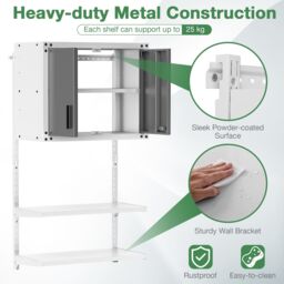 Gymax Metal Wall Cabinet Garage Hanging Tool Cabinet With Adjustable Shelves in Grey - thumbnail 4