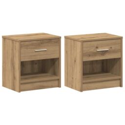 Berkfield Home Bedside Cabinets 2 pcs with Drawer Artisan Oak 39x28x41 cm in Brown - Size: 39 x 28 x 41 cm - thumbnail 2
