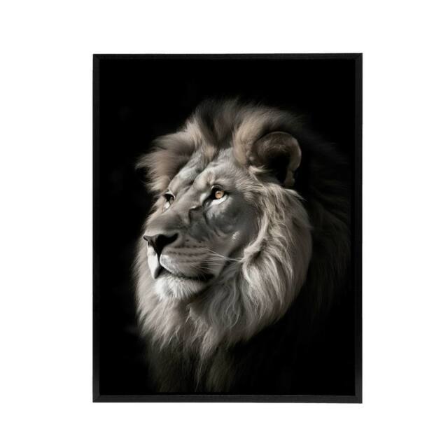 "Artery8 Strong Majestic Lion Head Photo Framed Canvas Wall Art Print in Black - Size: W12"" x H16""" - image 1