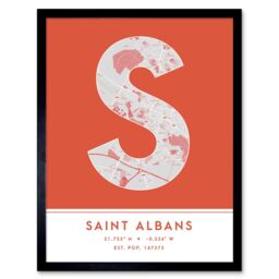 "Wee Blue Coo Wall Art Print Saint Albans England United Kingdom City Map Modern Typography Stylish Letter Framed Word in Orange - Size: W12"" x H16""" - thumbnail 1